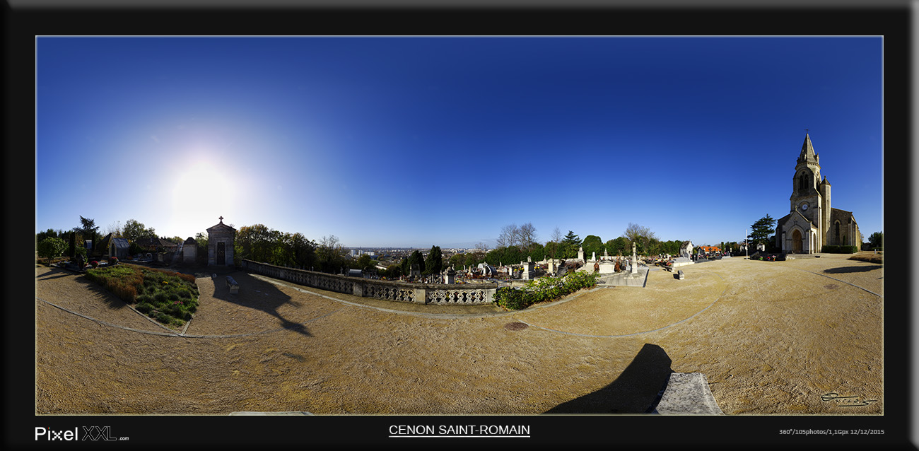 L'église et le cimetière Saint-Romain de Cenon. Découvrez les incroyables images de Pixel XXL : L'église de Cenon Saint-Romain - visites virtuelles, gigapanoramas, photosphères et vidéos 360!
