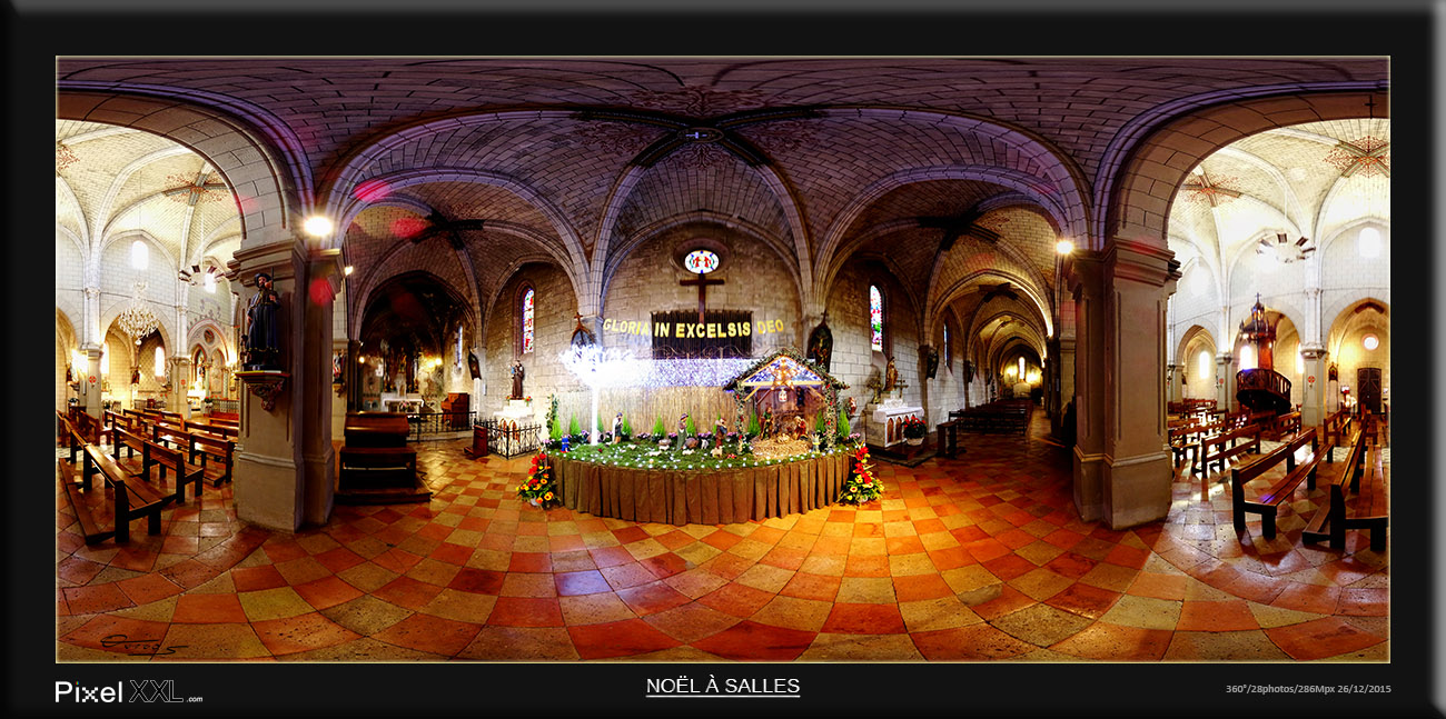Découvrez les incroyables images de Pixel XXL : Noël à l'église de Salles - visites virtuelles, gigapanoramas, photosphères et vidéos 360!